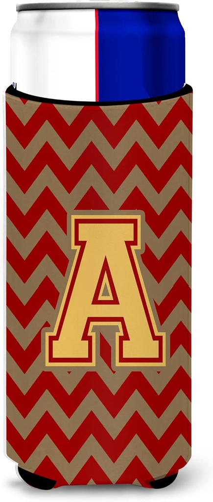 Letter A Chevron Garnet and Gold Ultra Beverage Insulators for slim cans