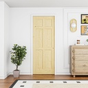 6 Panel Door Slab, Paintable Interior Shaker, Suitbale for Living Room, Pantry, Laundry Room As Prehung, Pocket, French, Barn Doors, Pine Wood, Unfinished,24''x 80''