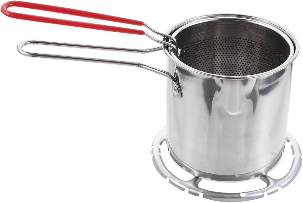 Garneck 1set Fryer Pot Stainless Steel Fry Basket for Deep Frying Cooking Tool for Home Kitchen Easy to Use High-temperature Resistant for French Fries and More