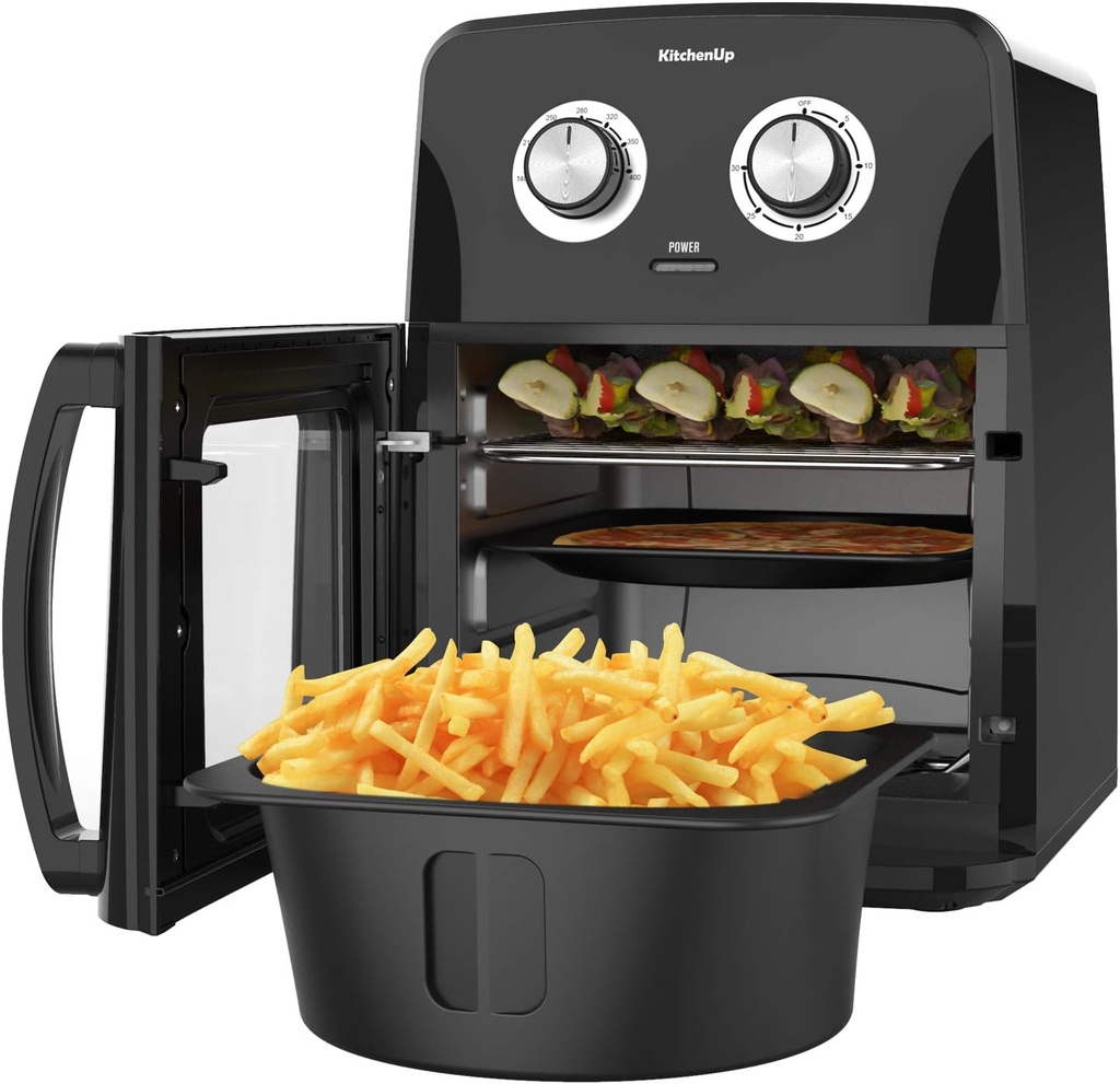 12 QT Air Fryer Oven Combo, 10-in-1 Auto-Stirring Hot Cooker with Visualized Window, Dishwasher Safe Frying Accessories for Roasting, Reheating and Dehydrating (A Mitt and Recipe Included)