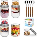 4 Pack Overnight Oats Containers with Lids and Spoons, Dual-Layer Chia Pudding Jars with Dry/Wet Separation,Yogurt Parfait Cups, 16 oz Glass Mason Salad Jars with Lids for Breakfast Oatmeal Cereal