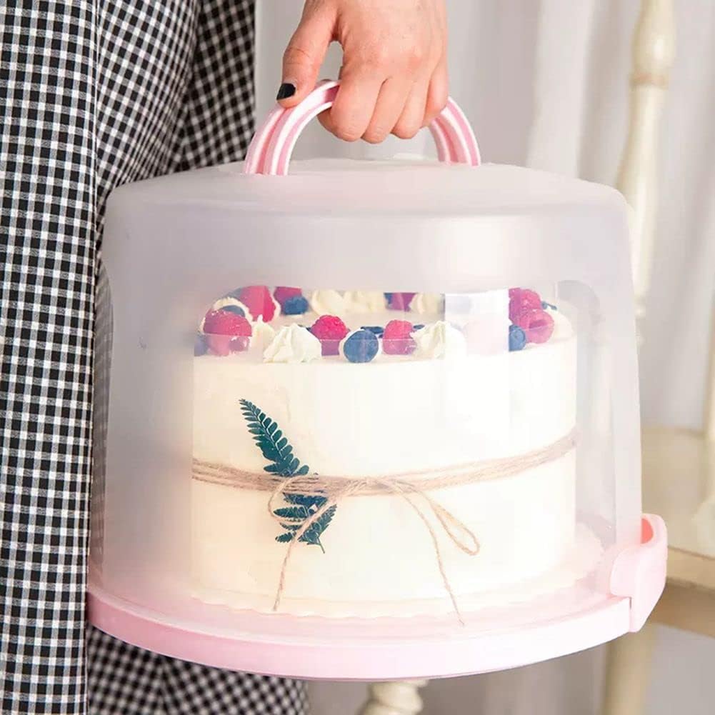 Cake Carrier Round Cake Stand Plus Height Cake Container with Cupcakes Pad, Handle, Lid Reusable Package Box for Transporting Desserts,Pie,Toast,Fruit
