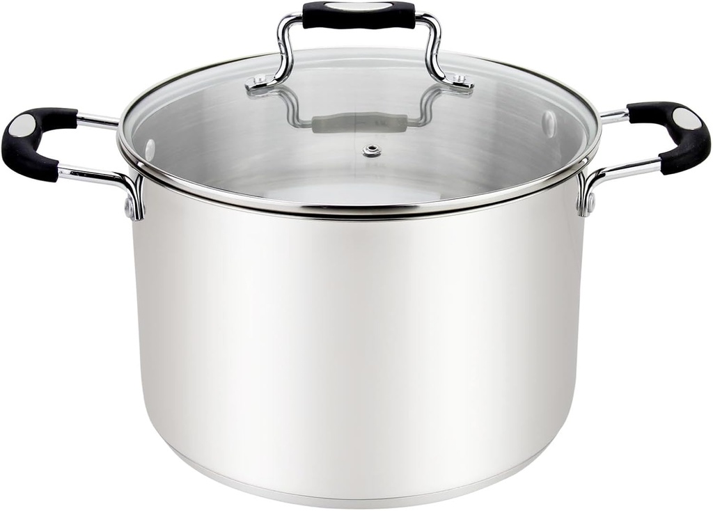 Stock Pot, Large Stainless Steel 17 Quart StockPot, Large Cooking Pot, Clear Glass Lid and Measurement Markings, Steam Hole, Induction, Gas, Electric Compatible Big Boiling Pot