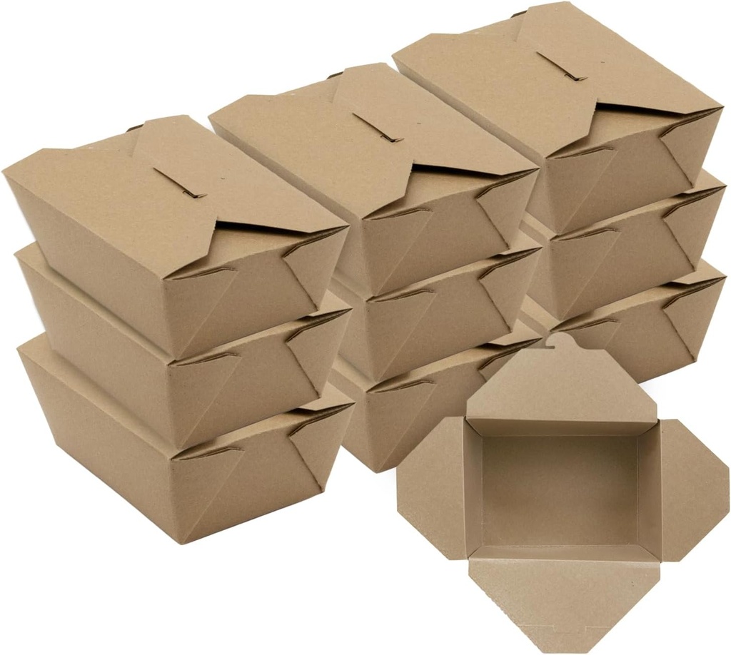 FC Meyer MeyerPak #1 Take Out Cartons, Leak & Grease Resistant Take Out Boxes, Disposable To Go Food Containers, Made from Recycled Materials, 4 3⁄8” x 3 1⁄2” x 2 1⁄2“, Kraft, Pack of 15