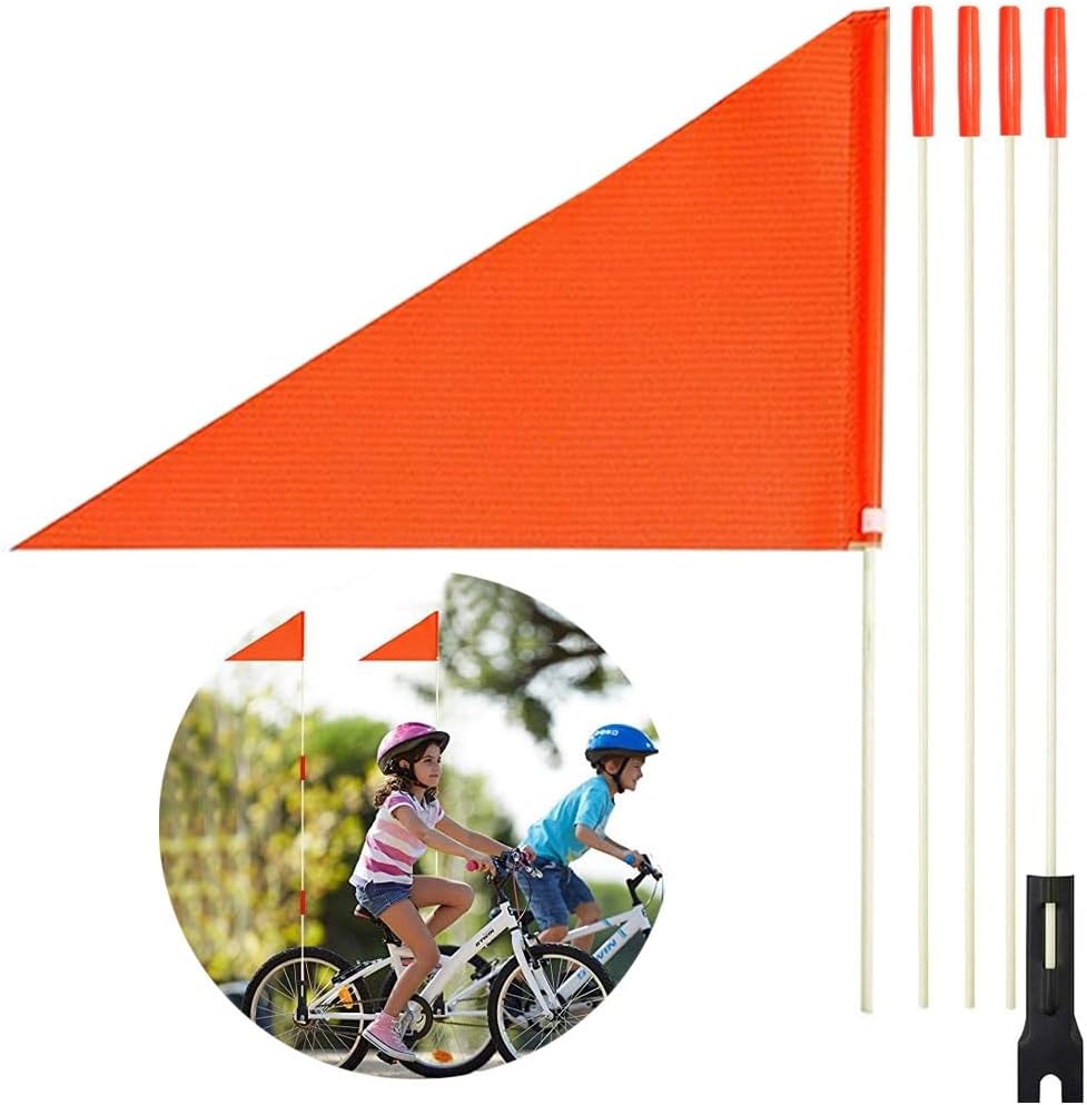 Uelfbaby Bike Safety Flag with Pole 6 Ft Adjustable Height Heavy Duty Fiberglass Pole Polyester Full Color Tear-Resistant Waterproof Orange Safety Flag