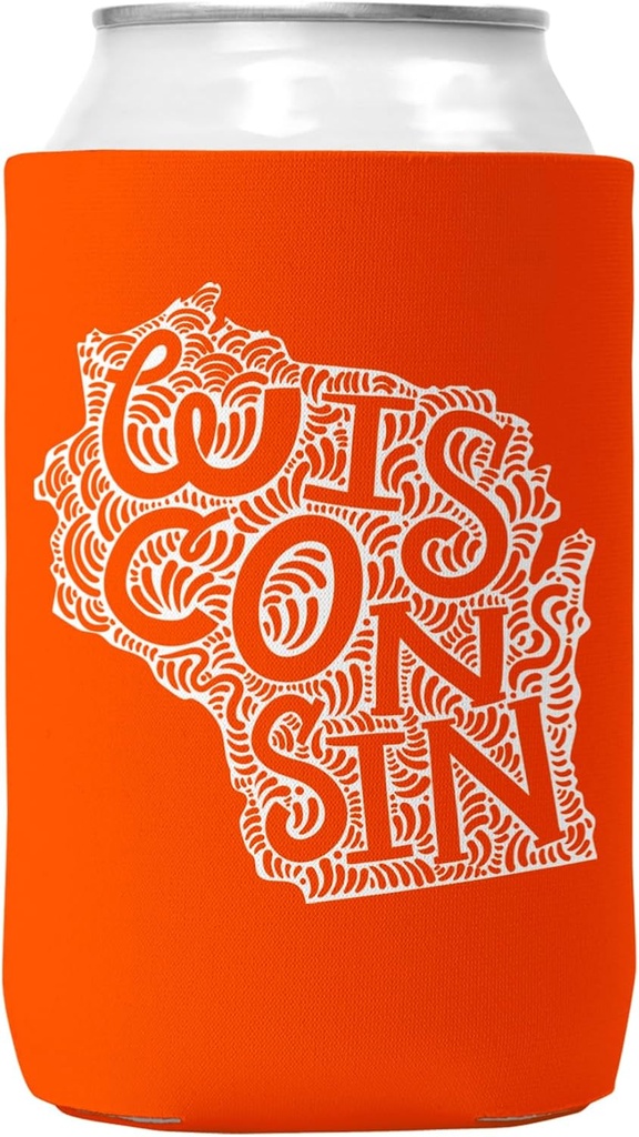 Wisconsin Can Cooler | Funny Christmas Neoprene Can Coozie/Cooler (Orange)