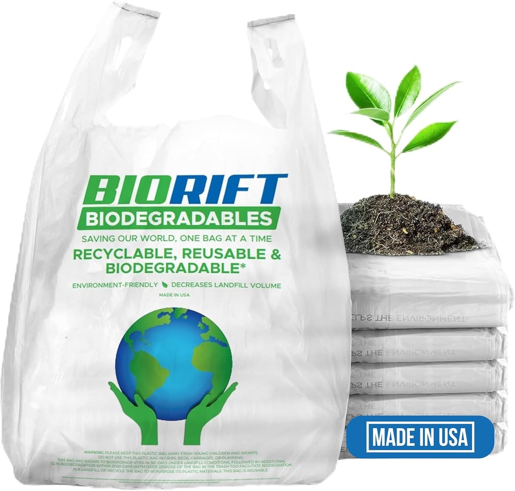 Biodegradable Thank You Bags | 1000 Count - Bulk | Extra Thick, Strong, Recyclable, & Reusable | 100% Biodegradable Shopping Bags, Grocery/Restaurant/Supermarket | 12" x 6.5" x 22" | Made in USA