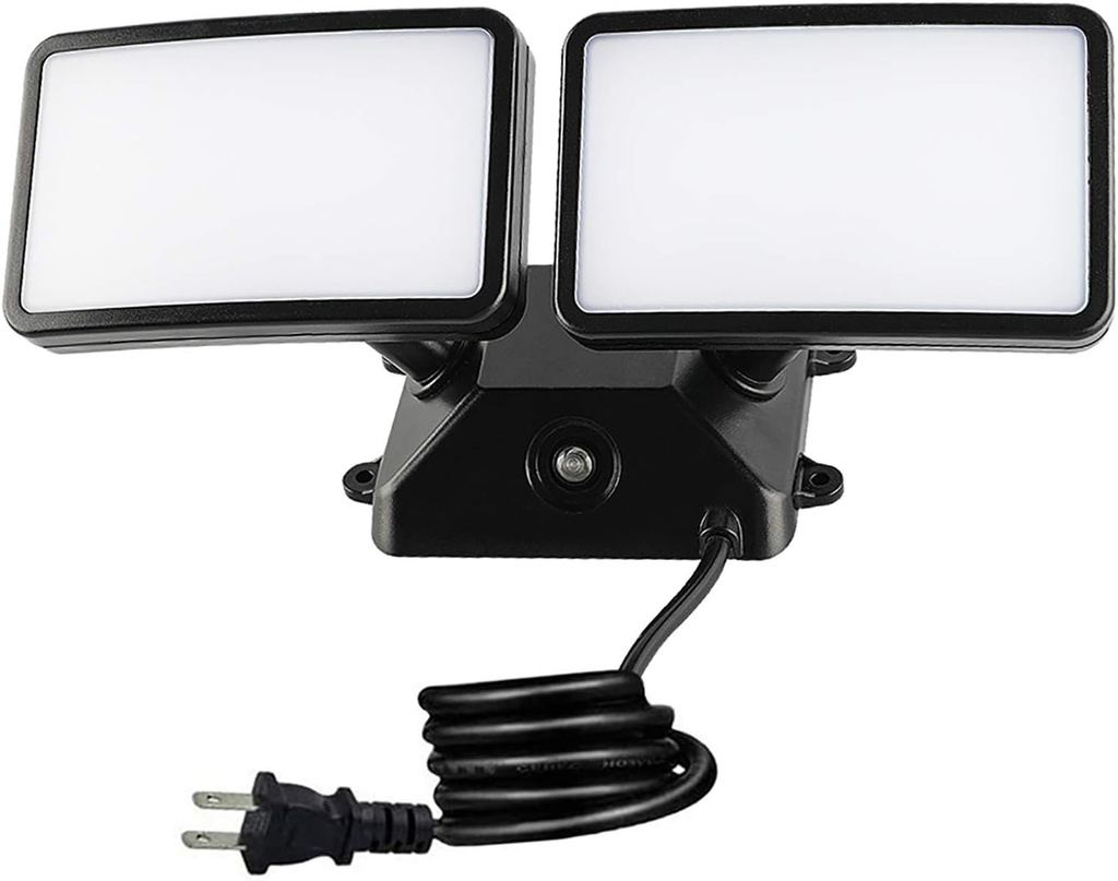 FAGUANGAO Dusk to Dawn LED Security Light,18W Plug in Flood Light Outdoor,5000k Daylight,1600lm, IP55 Waterproof,Adjustable 2 Heads Wall Light for Garage, Porch, Yard, Black,Street