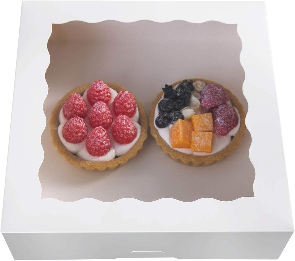 ONE MORE [25pcs] 9inch White Natural Bakery Pie Boxes With PVC Windows Disposable Box for Cookie 9x9x2.5inch 25pcs of Pack