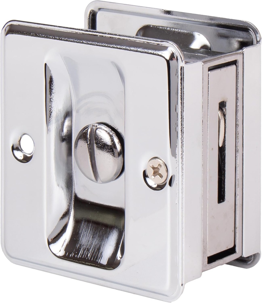 Stone Harbor Hardware Square Pocket Door Lock, Privacy Function, Polished Chrome