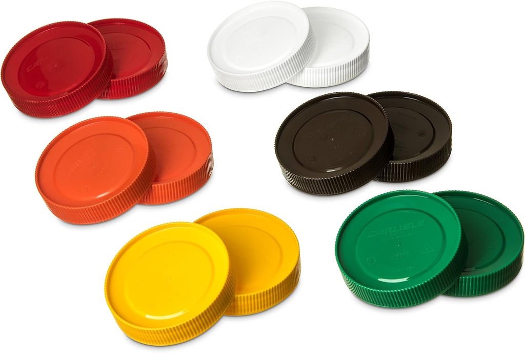 Carlisle FoodService Products Stor N' Pour Bottle Caps Lids with Stacking Ridge for Bar, Kitchen, And Restaurants, Plastic, 3.5 Diameter, Assorted, (Pack of 12)