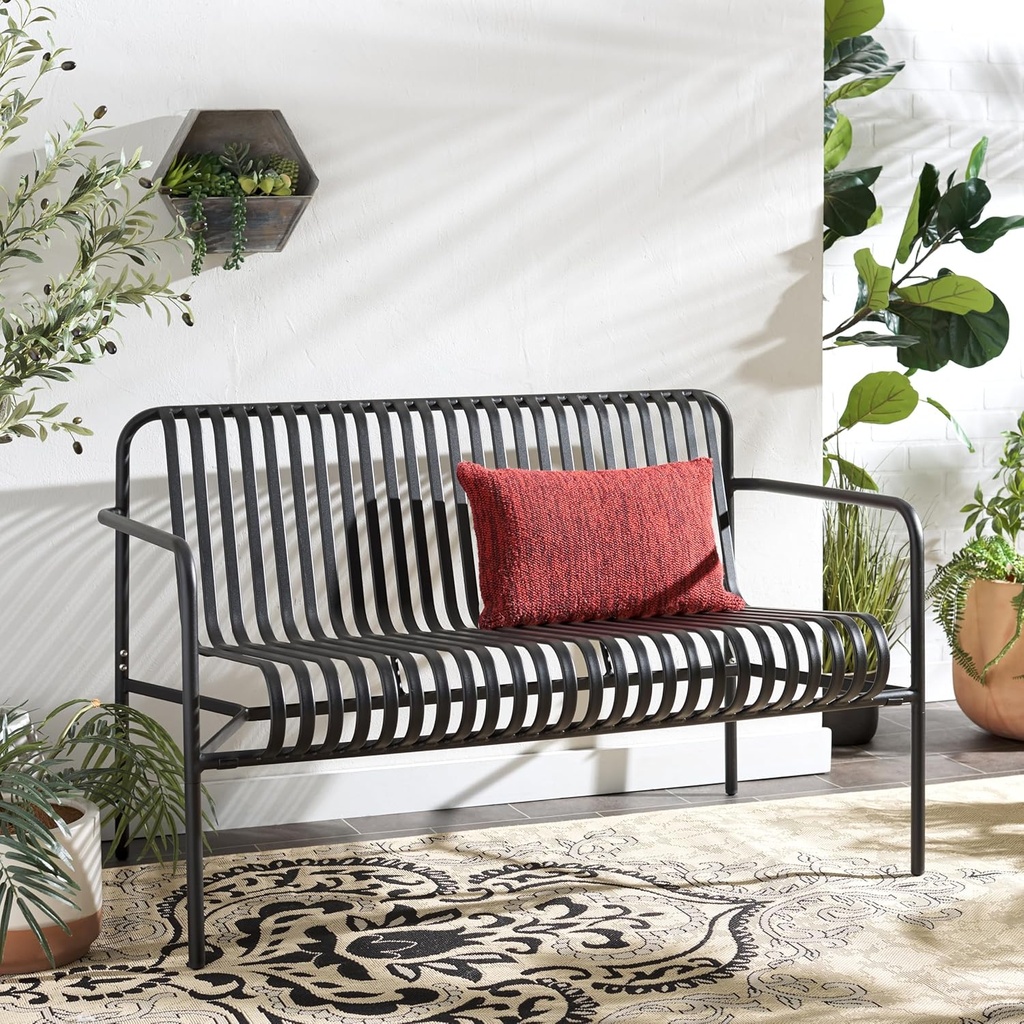 SAFAVIEH Outdoor Patio Furniture Core Black Two Seater Chair (Fully Assembled)