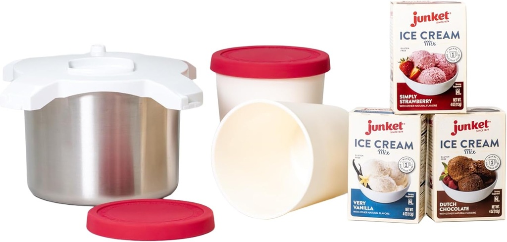 Ice Cream Maker Attachment Bundle for Bosch Universal Plus and NutriMill Artiste Mixers - with Containers and Junket Mixes