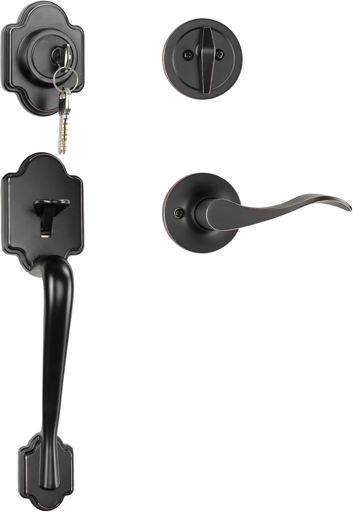 FORTSTRONG - Front Door Lock and Handle with Deadbolt - Set Includes Installation Template, Handles and Screws - Knobs Locksets for Entry Doors - Modern & Classic Handleset Design