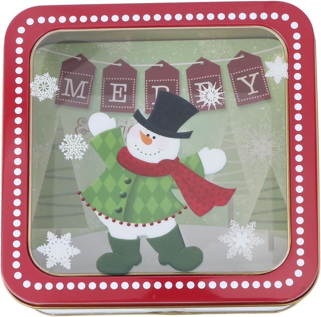 Operitacx Christmas Cookie Tins, Square Tinplate Storage Container Jar for Candy, Chocolate, Biscuits, Snacks