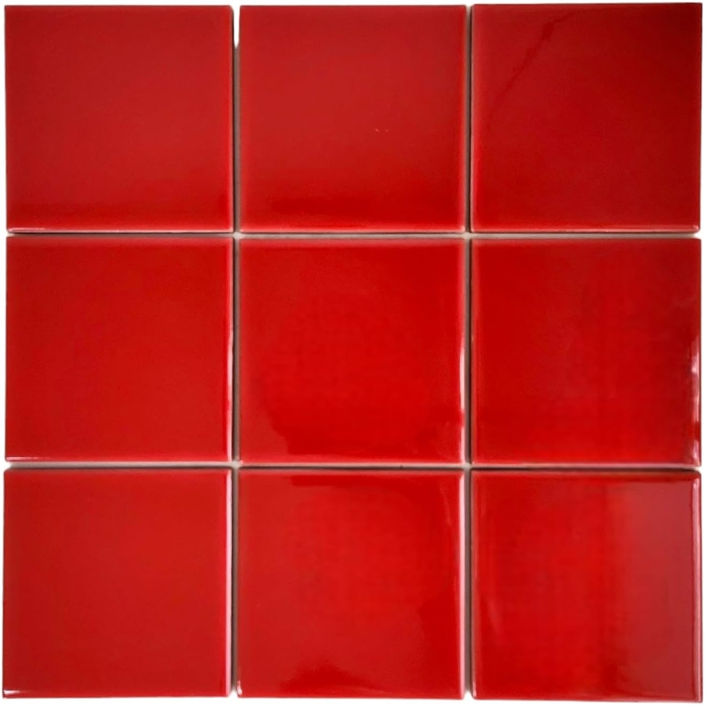 Set of 9 Ceramic Tiles 4"x4" Solid Color Versatile and Long-Lasting Wall and Floor Decor Backsplash Kitchen Bathroom (Imperial Red)