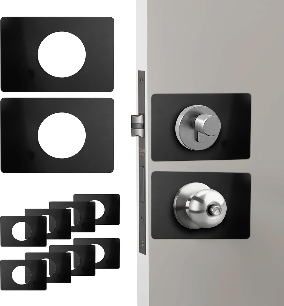 10 Pack Door Knob Reinforcement Plate Black, Door Knob Repair Plate Cover Backplate, Stainless Steel Black Door Lock Cover Plate