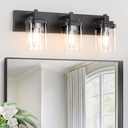 SineRise Vanity Light Fixture,3-Light Vanity Light for Bathroom,Matte Black Bathroom Vanity Lighting Over Mirror with Square Clear Glass Shade for Restroom