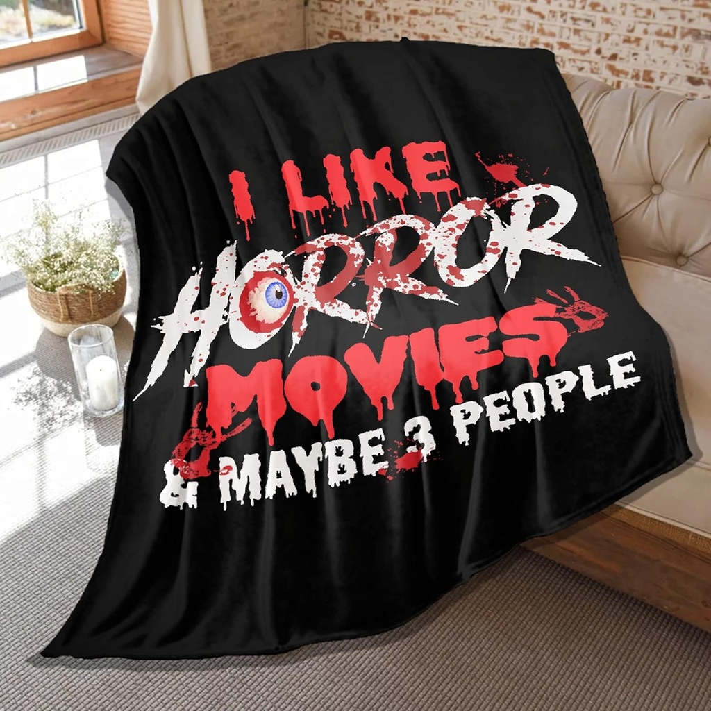 I Like Horror Movies and Maybe 3 People Blanket Soft Flannel Lightweight Plush Throw Air Conditioner Quilt for Women Men Couch Bed Sofa Halloween Decorative Gift 50 in x 40 in Small for Kids