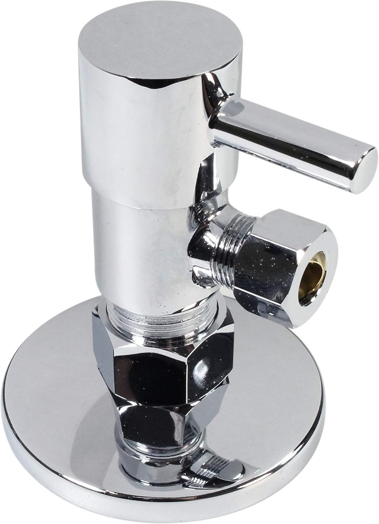 Westbrass A105QR-26 Round Lever 1/4-Turn Angle Stop 1/2" Copper x 3/8" Compression, Polished Chrome