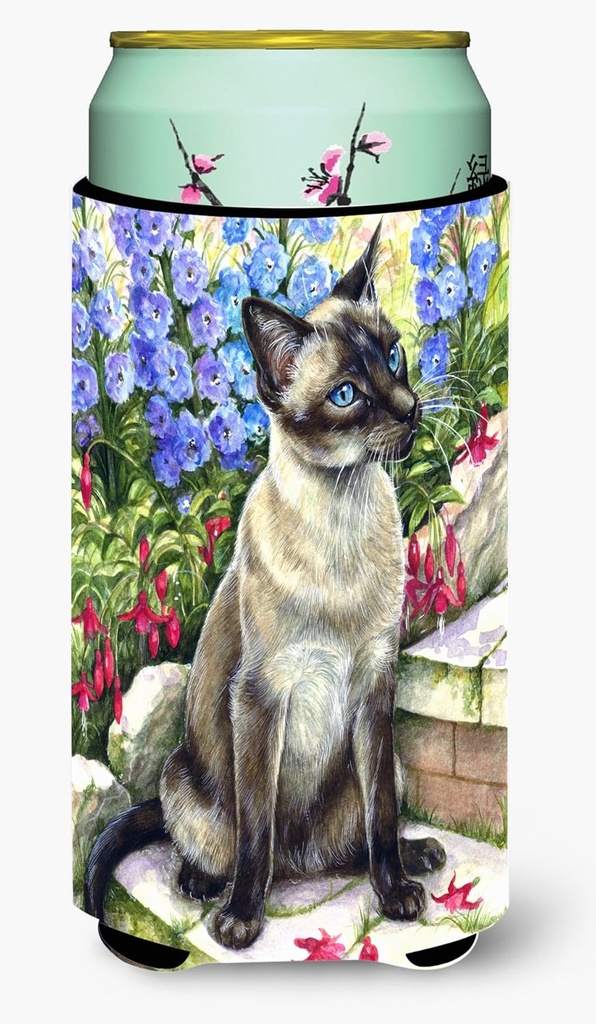Caroline's Treasures CDCO0026TBC Siamese cat in The Garden Tall Boy Hugger Can Cooler Sleeve Hugger Machine Washable Drink Sleeve Hugger Collapsible Insulator Beverage Insulated Holder
