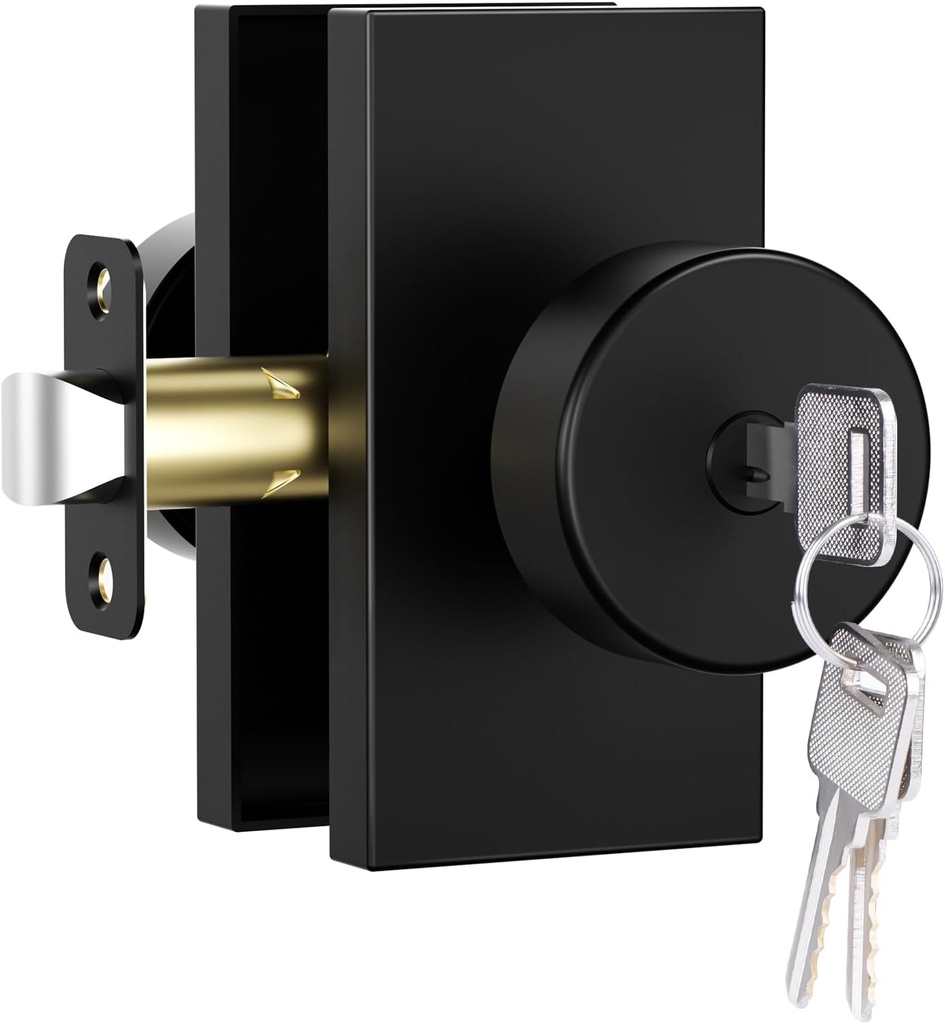 Keyed Alike Exterior Door Knob with Lock and Key - Reversible Heavy Duty Zinc Alloy Door Knobs for Entrance, Bathroom, Bedroom, Fits Standard Doors, Matte Black (1-Pack)