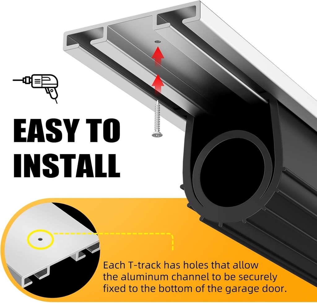 Jin&Bao 20FT Yellow Garage Door Threshold Seal Strip and 8FT Garage Door Bottom Seal with Pre-drilled Aluminum Track Retainer Base Kit - Protect Your Garage from Weather, Insects, and Dust