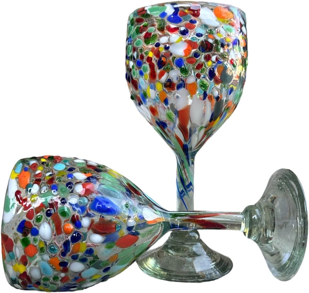 Set of 6 Confetti Rock Wine Glasses | Beautiful Pebble-Textured 14 oz Glassware