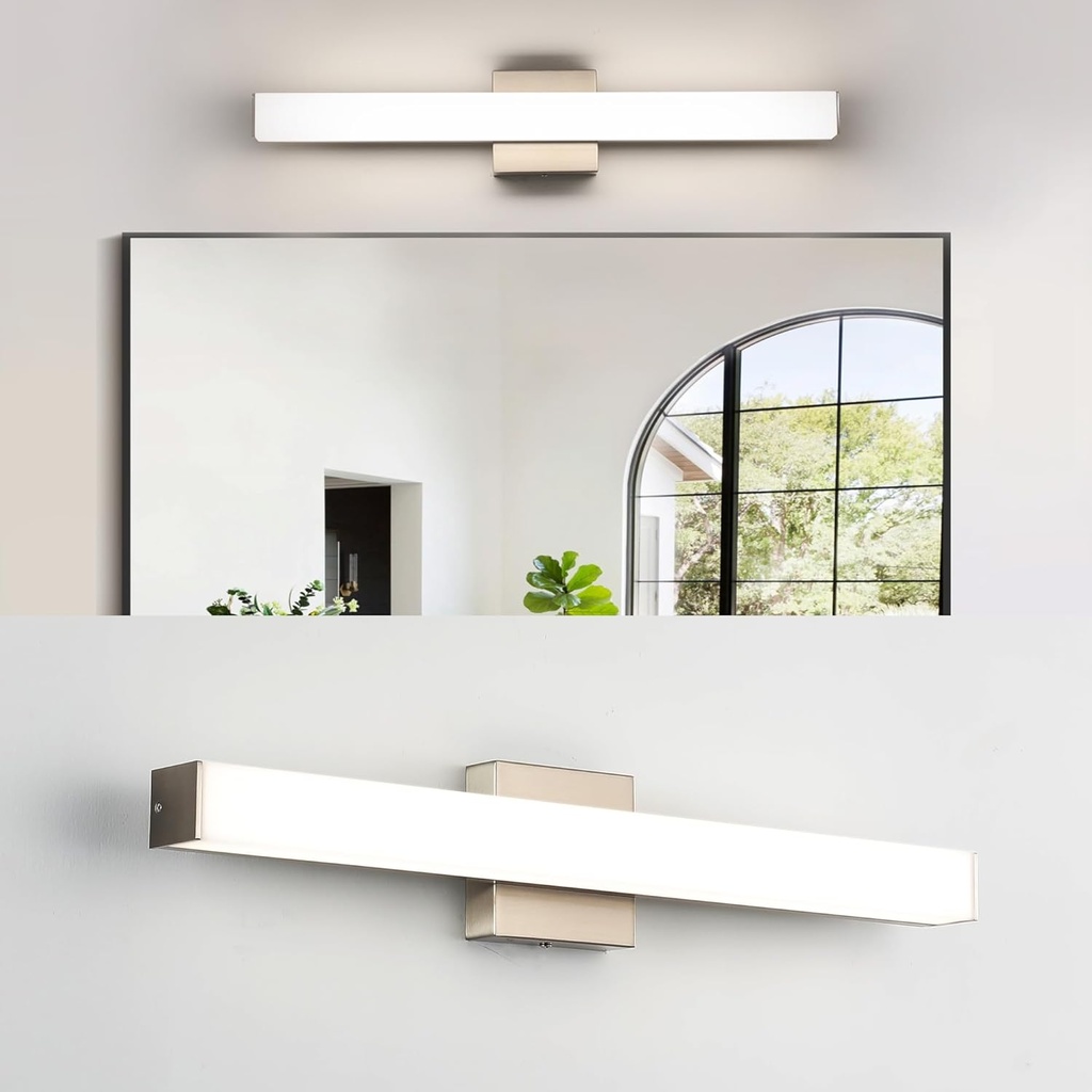 Bathroom Vanity Light Brushed Nickel Square LED 24 inch 14W 4000K Natural White Light Wall Bar Lighting Fixtures Over Mirror (Brushed Nickel, 24inch 4000K Dimmable)