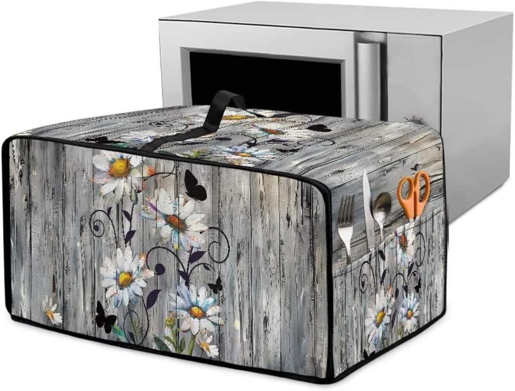 Daisy Wooden Printed Toaster Oven Air Fryer Cover Universal Bread Machine Protector for Kitchen Counter Decorative Dust Proof Toaster Oven Cover, M, Grey