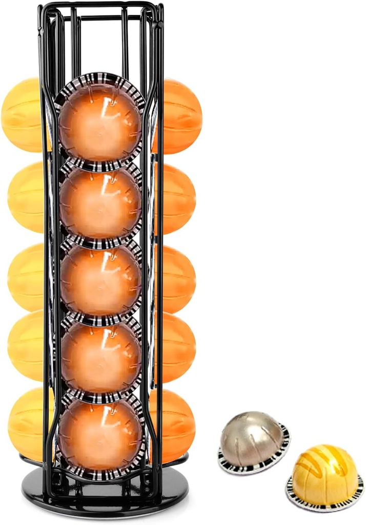 Coffee Pod Stand Holder for Nespresso Vertuoline 20 Pods, Coffee Bar Vertuo Pod Organizer Rack, 360° Rotating Coffee Capsule Holds Storage, 20 Pods Holder Spinner for Nespresso Vertuo Line (Black)