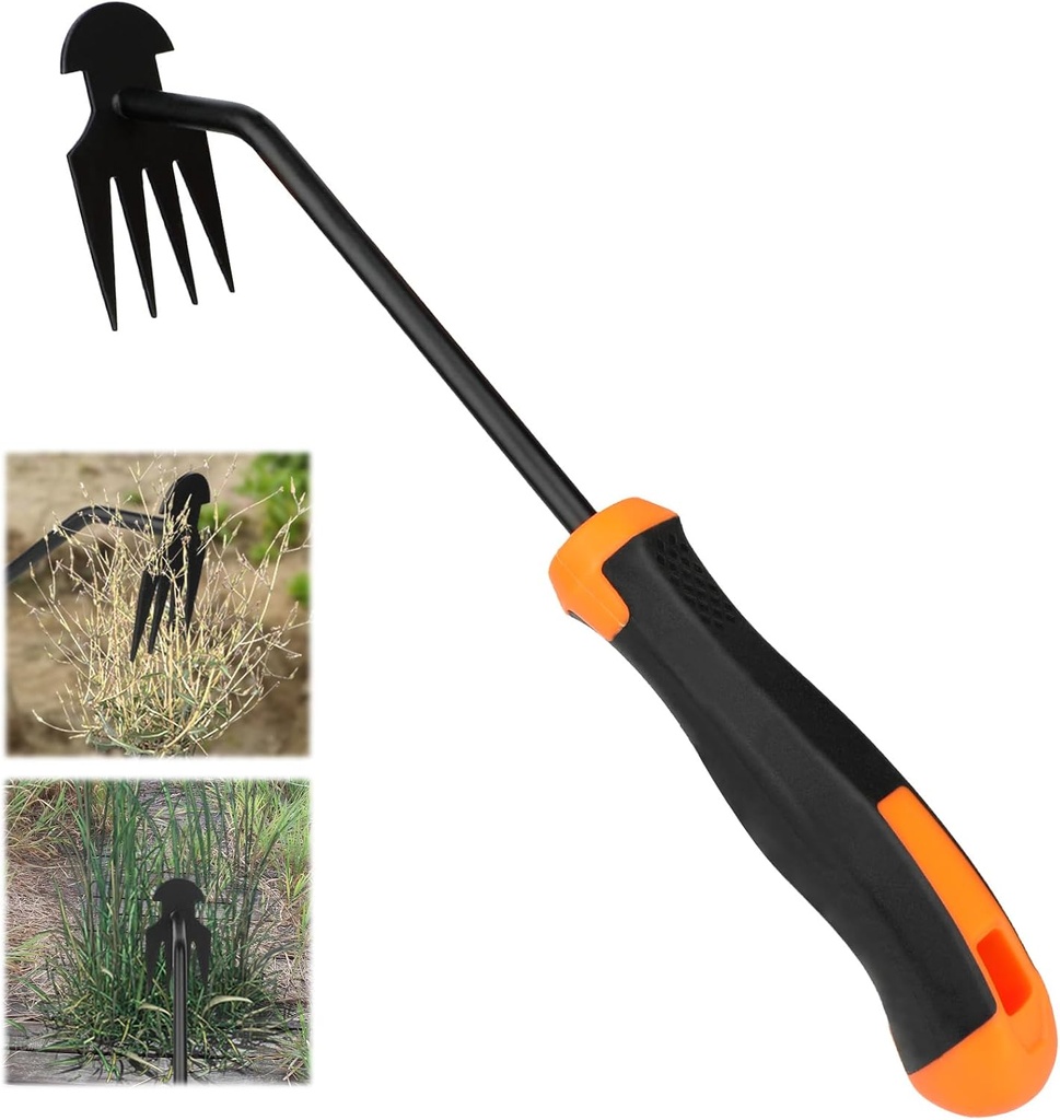 Weed Puller Tool, New Durable Garden Hand Weed Tool with Rubber Handle, Enhanced Weed Remover Tool, 4 Teeth Manganese Steel Forged Hand Weeder for Vegetable Gardening, Backyard, Farm, Planting