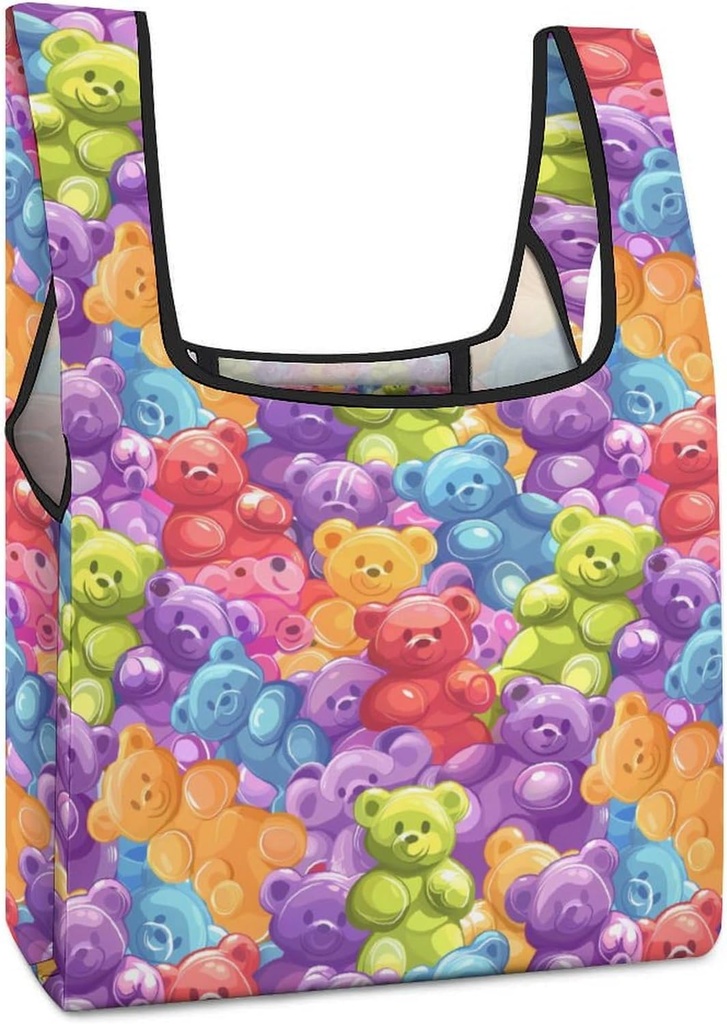 Gummy Bears Candies Reusable Grocery Bags Foldable Shopping Bags Tote Bag Purse Bag Storage Pouch