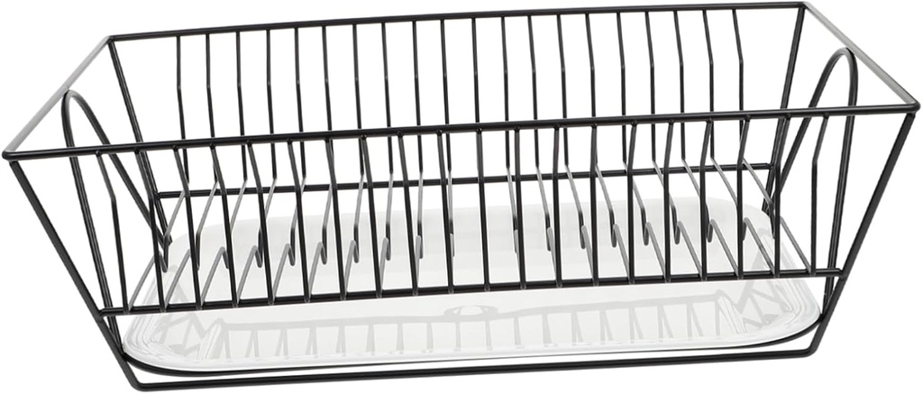 Alipis Black Stainless Steel Draining Bowl Rack with Drain Tray Kitchen Sink Holder for Plates and Saucers Rustproof Storage Organizer for Home and Restaurant Use