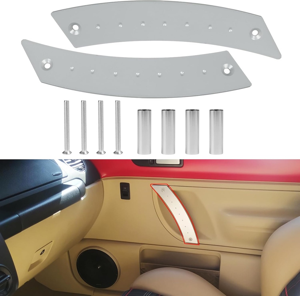 Metal Interior Door Pull Handle Compatible with VW Beetle Bug 1998-2010,Door Panel Pull Handle Set with Screws for Front Left Driver & Right Passenger Side,Replace 1C0868107AFYW,Silver
