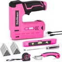 Pink Electric Staple Gun, 7PCS 2 in 1 Cordless Stapler Nail Gun Set with 2500pcs Staples Nails, 4V Brad Nailer Tacker for Upholstery, Wood, Carpentry, Crafts, DIY, Brad Nailer Kit with USB Charger