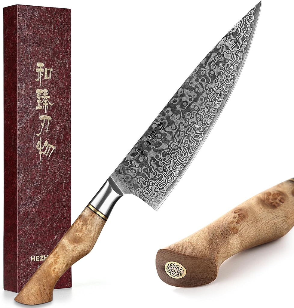 HEZHEN Chef's Knife-Professional-8.3 inch Damascus Steel, Kitchen Knife VG10 Gyuto Knife-Master Series Chef Cooking Tool at Home,Restaurant-Figured Sycamore Wood Handle
