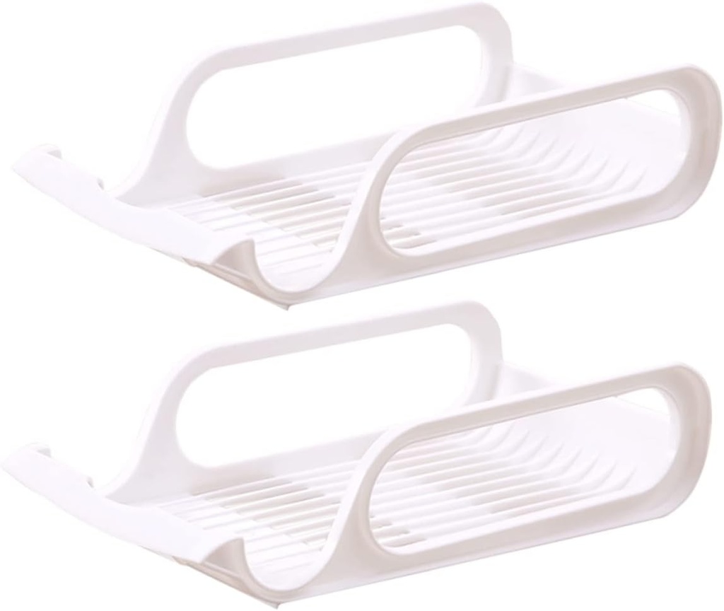 2pcs Stackable Refrigerator Drink Storage Rack Cold Beverage Organizer for Beer Soda and Cans for Kitchen Dining and Bar Use Space-saving Design White