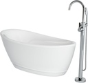 JACUZZI JOHANNA, 59" L x 30" W, Freestanding Soaking White Bathtub, High-Gloss Acrylic with Chrome Round Tub Filler, Universal End Drain (Faucet and Handshower Included)