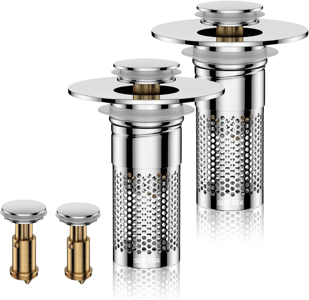 Bathroom Sink Drain Strainer,Pop-up Sink Drain Strainer for U.S. Standard Universal,Hair Catcher Sink Stopper with Removable Stainless Steel Filter Basket