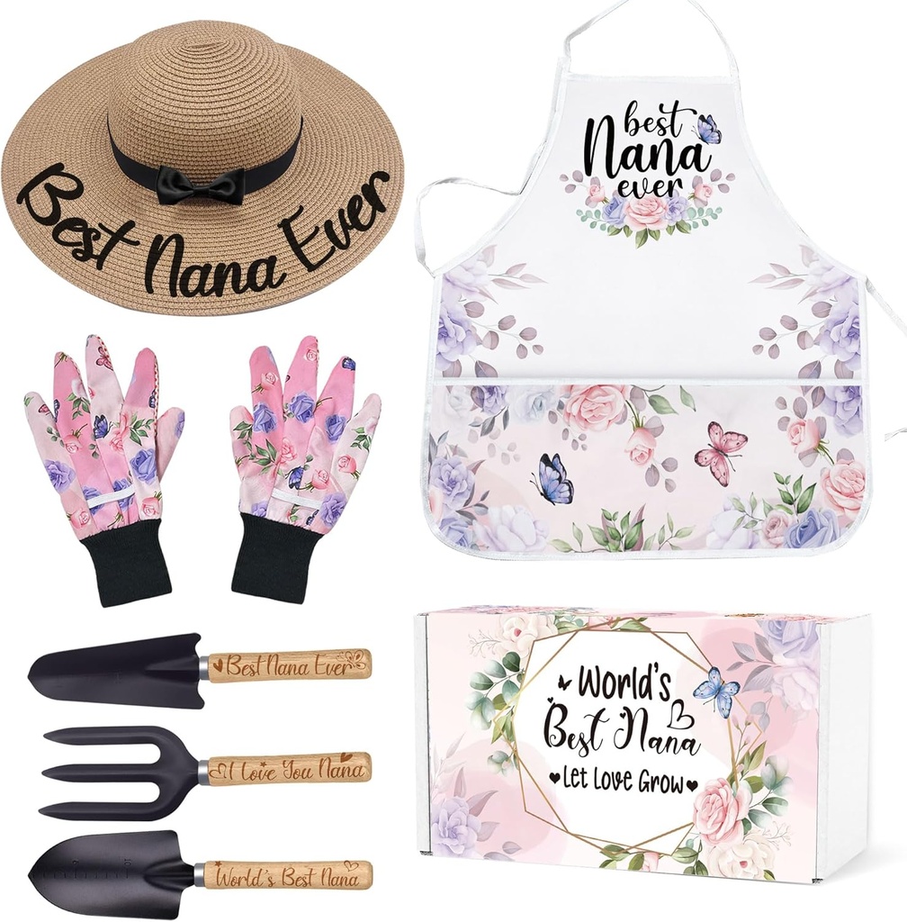 Nana Gardening Tools Kit With Gloves, Apron and Hat - Best Nana Ever Gift for Plant Lovers, Christmas, Grandma Gift From Grandkids and Grandchildren