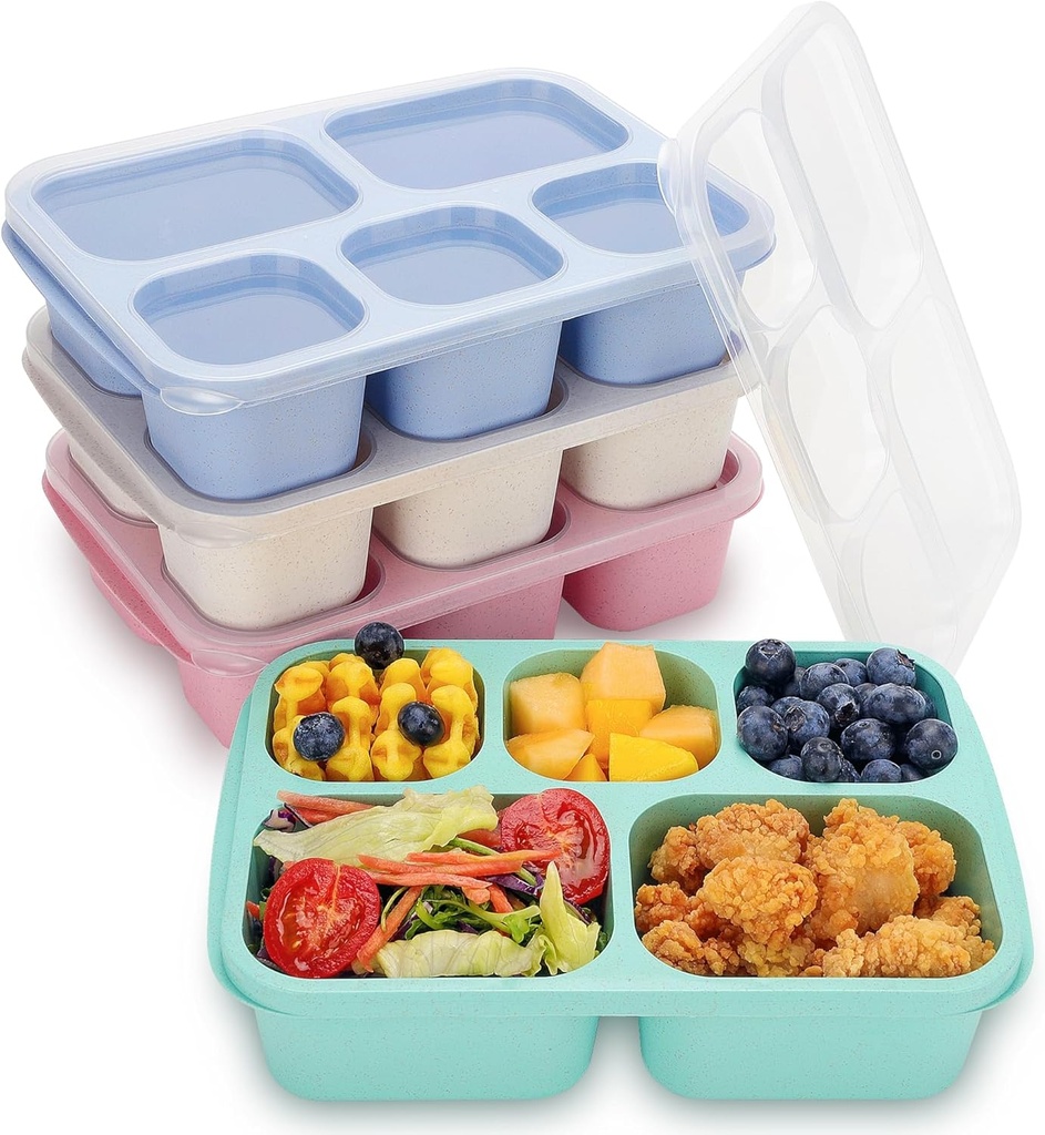 Bento Box Adult Lunch Box, 4 Pack Lunchable Containers for Adults with 5 Compartments, Meal Prep Containers Reusable for Kids, Food Storage Snack Containers for School, Work, Travel
