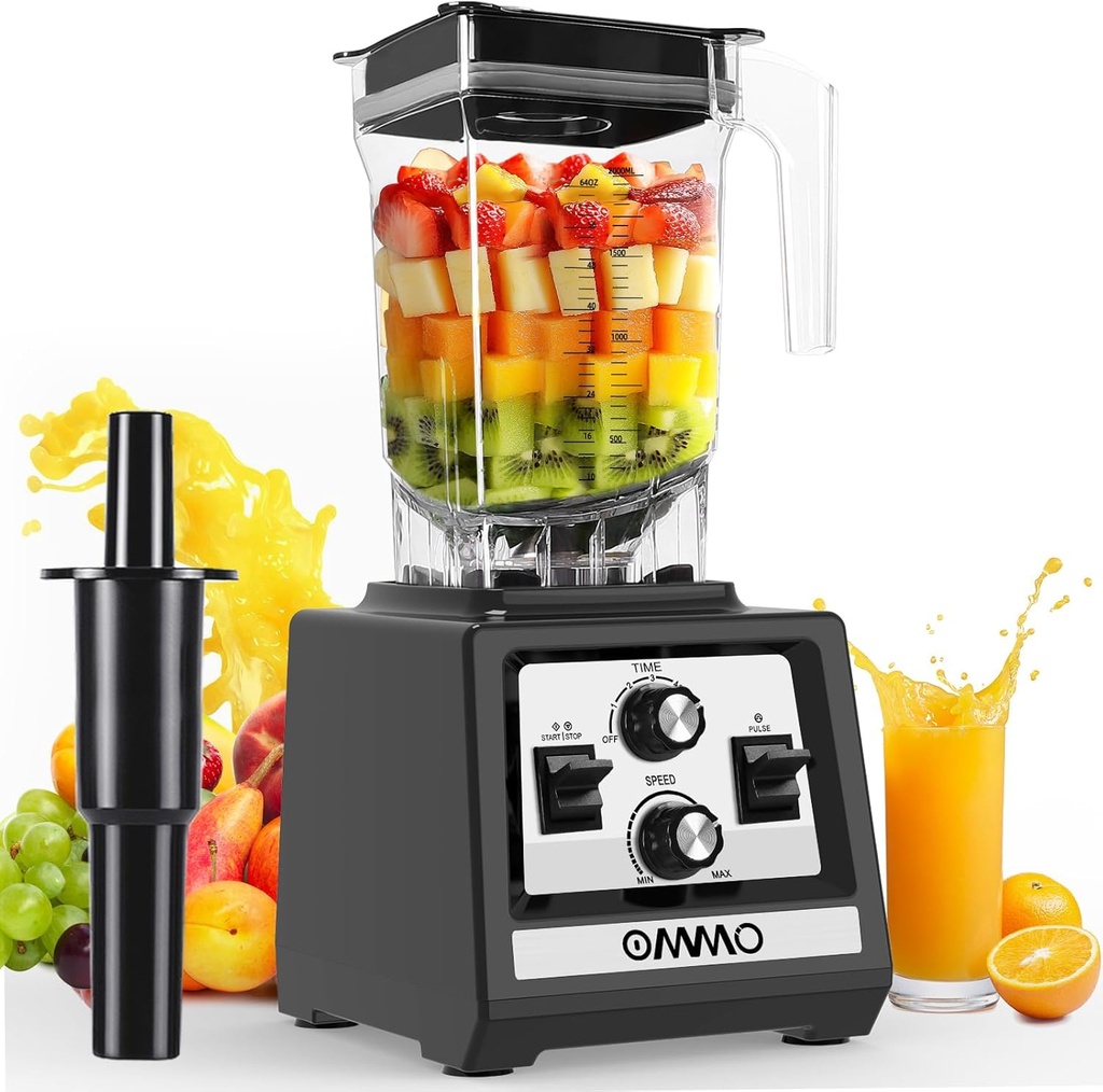 OMMO Blender for Smoothies: 1800W Peak Blenders for Kitchen, 68oz BPA-Free Pitcher, Timer & Speed Control, 6 Stainless Steel Blades, Dishwasher Safe Blender for Ice Crush/Smoothies/Frozen Drinks/Black