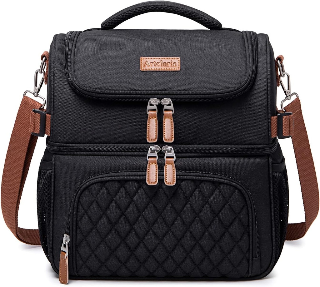 Artelaris Lunch Bag for Women, Large Double Deck Lunch Box Tote for Work, Dual Compartment Insulated Leakproof Lunchbox Cooler for Adult