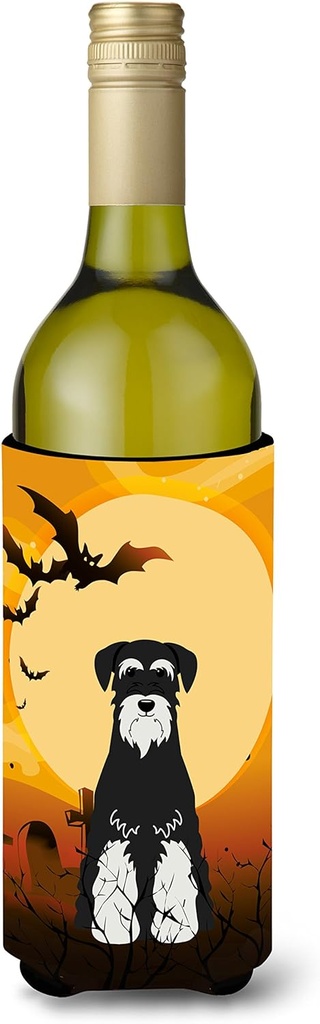 Caroline's Treasures BB4299LITERK Halloween Standard Schnauzer Salt and Pepper Wine Bottle Hugger Bottle Cooler Sleeve Hugger Machine Washable Collapsible Insulator Beverage Insulated Holder