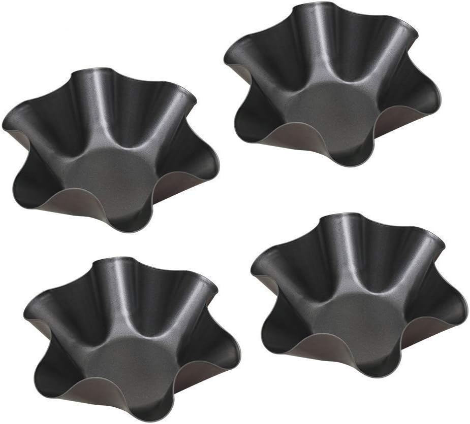 kafear 4 Packs Taco Salad Bowl Maker Molds – Nonstick Carbon Steel Tortilla Shell Pans Baking Molds Tostada Bake Taco Shells Black (4)