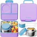 Fimibuke Bento Box for Kids Adult, BPA Free & Leakproof Toddler Lunch Box with 8.5oz Insulated Thermos Food Jar, Utensils & Sauce Jar, Dishwasher Safe 3 or 4 Compartment Container for School Girl Boy