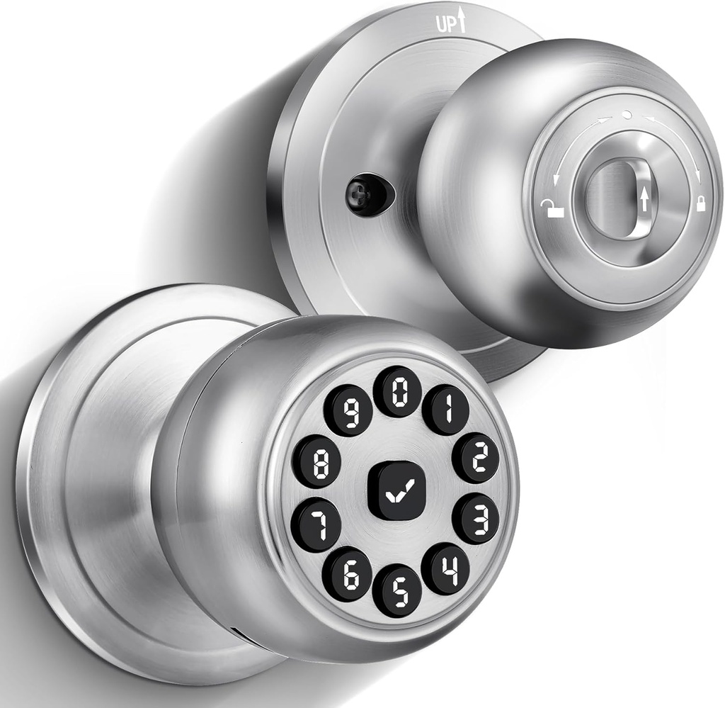 Smart Keypad Door Lock with Handle, Smart Door knobs with Lock, Auto Door Lock with Code and App, Keyless Entry Door Knob for Bedroom, Front Door, Smart Home, Apartment, Local Data Storage
