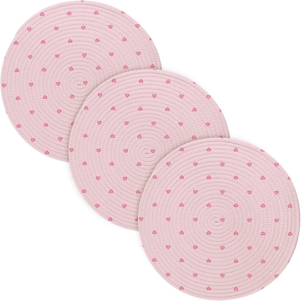 3 Pcs Trivet Mat Set for Hot Pots and Pans 15in Cotton Thread Weave Heat Resistant Mat for Crock Pot Farmhouse Kitchen Decor Cartoon Cute Red Valentine Love