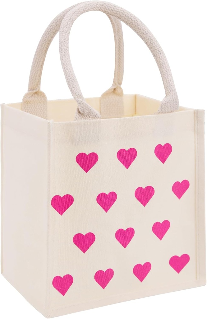 Canvas Tote Bags with Handles Reusable Heart Canvas Gift Bags Waterproof Lining for Valentine's Mother's Day Wedding Bridesmaid Bachelorette Beach Party